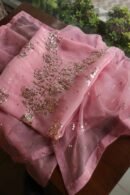 Pink Noor Organza Silk Mukaish Badla Unstitched Kurta Dupatta Set