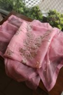 Pink Noor Organza Silk Mukaish Badla Unstitched Kurta Dupatta Set