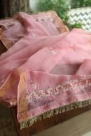 Pink Paper Tussar Resham Chikankari Unstitched Kurta Dupatta Set