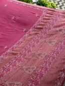 Pink Silk Gheecha Palla Kota Chikankari Saree With Mukaish Kamdani