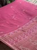 Pink Silk Gheecha Palla Kota Chikankari Saree With Mukaish Kamdani