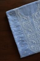 Powder Blue Cotton Chikankari Unstitched Kurta Fabrics
