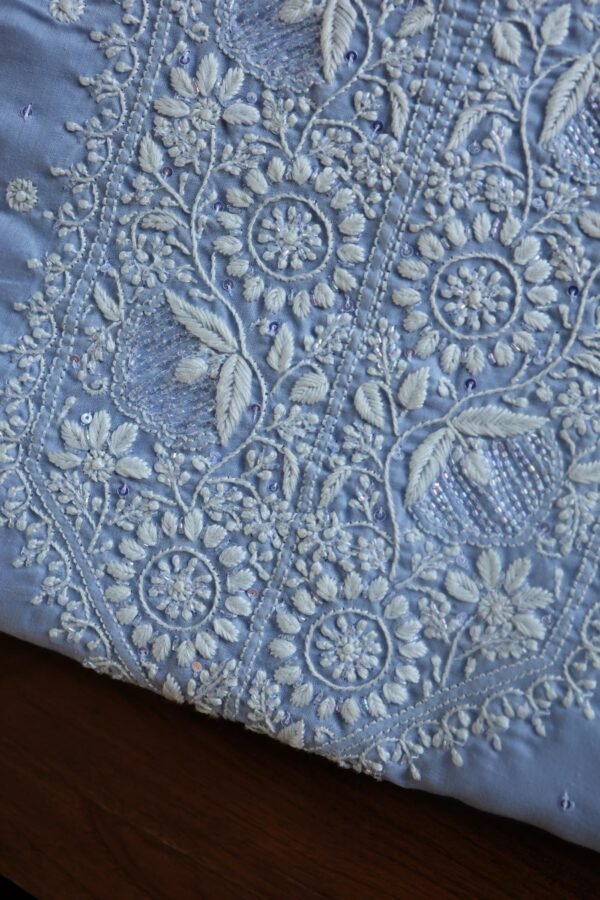 Powder Blue Cotton Chikankari Unstitched Kurta Fabrics - Image 2
