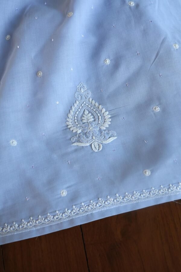 Powder Blue Cotton Chikankari Unstitched Kurta Fabrics - Image 9