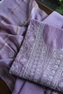 Purple Mal Chanderi Silk Chikankari With Sequins Unstitched Kurta Dupatta Set