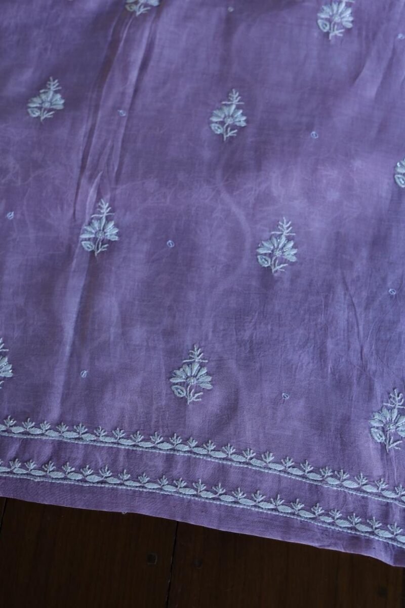 Purple Mal Chanderi Silk Chikankari With Sequins Unstitched Kurta Dupatta Set