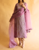 Purple Noor Organza Silk Chikankari Straight Cut Kurta Dupatta Set