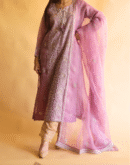 Purple Noor Organza Silk Chikankari Straight Cut Kurta Dupatta Set