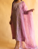 Purple Noor Organza Silk Chikankari Straight Cut Kurta Dupatta Set