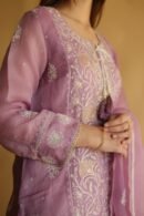 Purple Noor Organza Silk Chikankari Straight Cut Kurta Dupatta Set