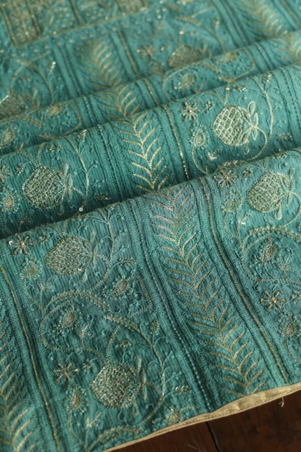 Green Maheshwari Chikankari With Ari Work Unstitched Kurta Dupatta Set - Image 7