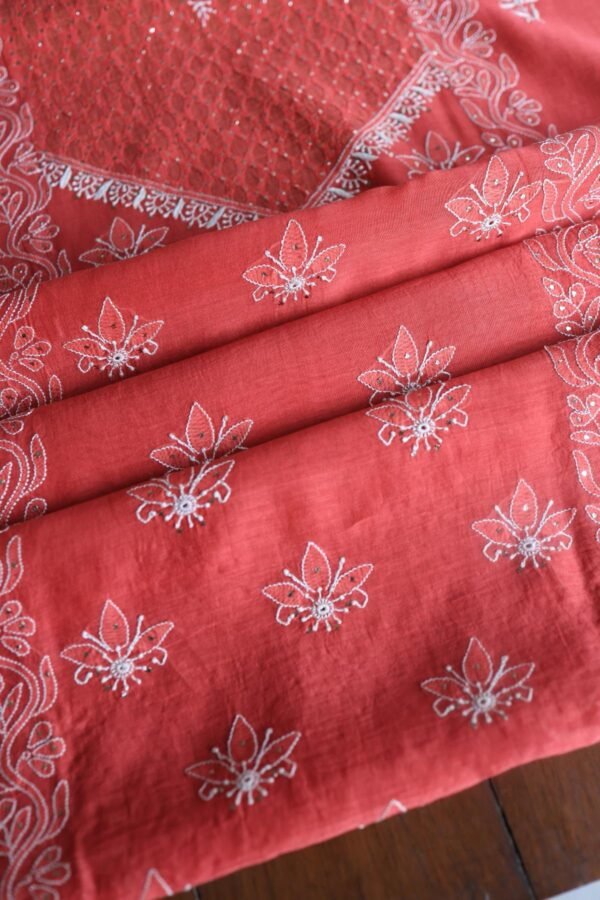 Red Daraz Chanderi Chikankari Kurta Fabrics - Image 11