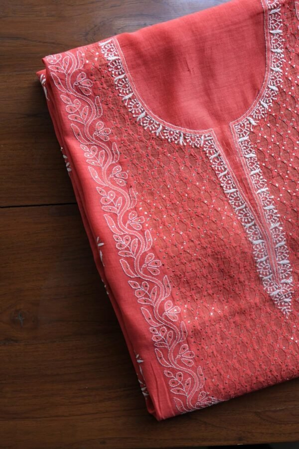 Red Daraz Chanderi Chikankari Kurta Fabrics - Image 4