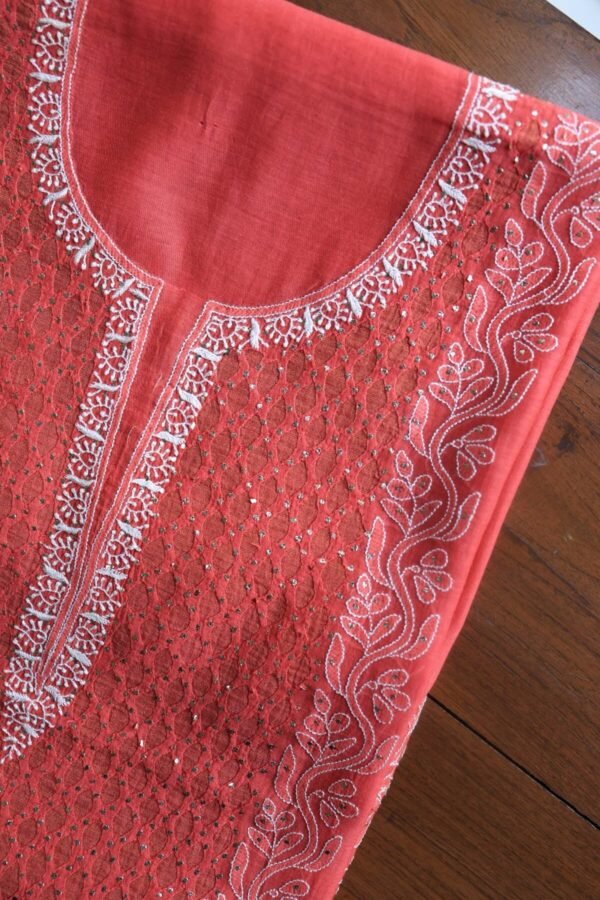 Red Daraz Chanderi Chikankari Kurta Fabrics - Image 5