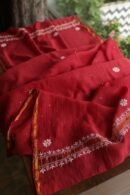 Red Mal Cotton Chikankari Unstitched Kurta Dupatta Fabrics With Kamdani