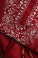 Red Mal Cotton Chikankari Unstitched Kurta Dupatta Fabrics With Kamdani