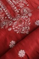 Red Mal Cotton Chikankari Unstitched Kurta Dupatta Fabrics With Kamdani