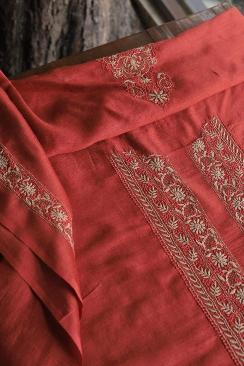 Red Moonga Silk Men's Kurta Fabrics