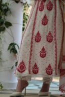 Red & White Mulmul Pearl Work Chikankari Anarkali With Dupatta