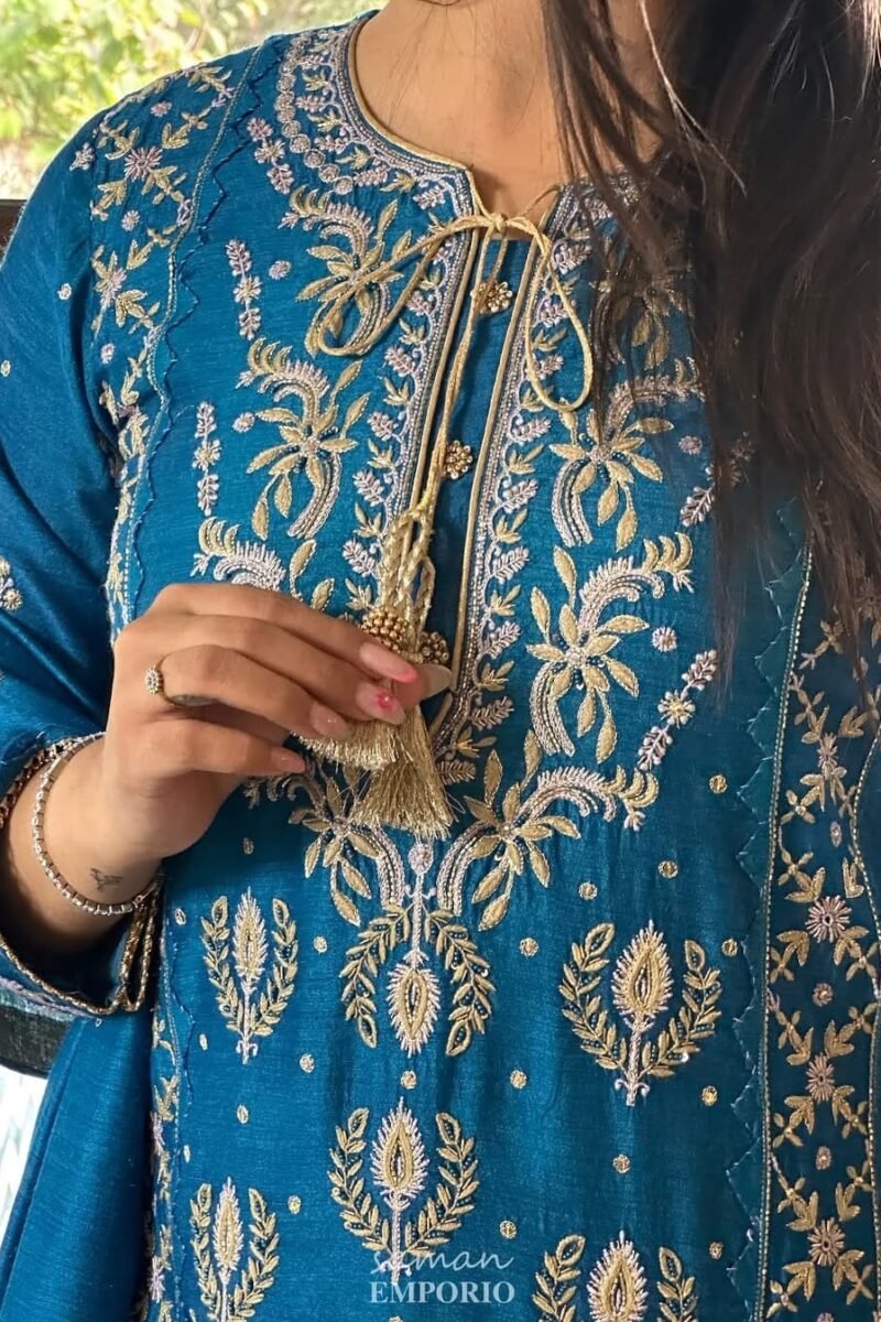 Roheen Moonga Silk Chikankari Ready To Wear Kurta Dupatta Set