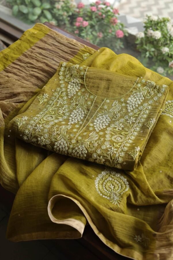 Roheen Tissue Silk Chikankari Fabrics - Image 11