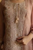 Rose Gold Noor Organza Silk Chikankari Straight Cut Kurta Dupatta Set