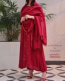 Ruby Red Malmal Pearl Work Chikankari Anarkali With Dupatta