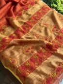 Rust Shade Silk Gheecha Palla Kota Chikankari Saree