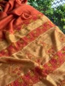 Rust Shade Silk Gheecha Palla Kota Chikankari Saree