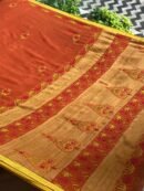 Rust Shade Silk Gheecha Palla Kota Chikankari Saree