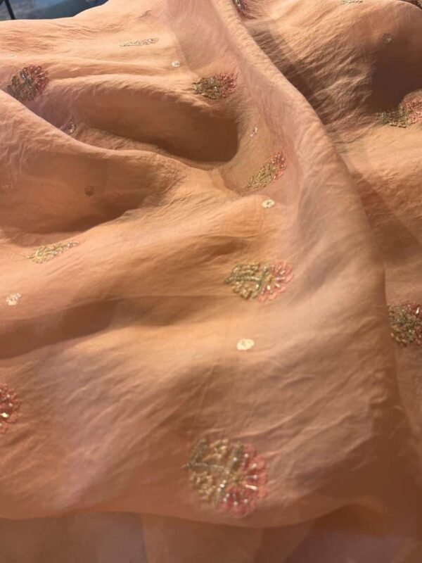 Saffron Peach Noor Banarasi Organza Chikankari Unstitched Fabrics - Image 7