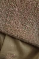 Sage Brown Mul Cotton Fine Chikankari With Kamdani Work Unstitched Fabric
