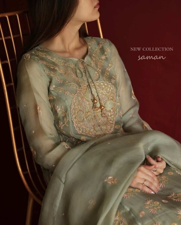 Sage Green Noor Organza Chikankari Anarkali Set