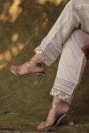 Satin Linen Off White Straight Pant With Organza Lace & One Side Pocket