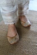 Satin Linen White Straight Pant With Organza Lace & One Side Pocket