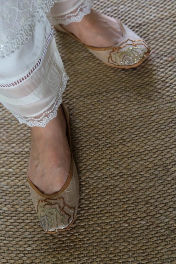 Satin Linen White Straight Pant With Organza Lace & One Side Pocket - Image 4