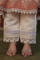 Satin Linen Off White Straight Pant With Organza Lace & One Side Pocket