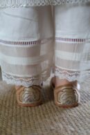 Satin Linen White Straight Pant With Organza Lace & One Side Pocket