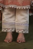 Satin Linen Off White Straight Pant With Organza Lace & One Side Pocket