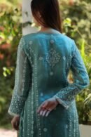 Sea Blue Shade Noor Organza Chikankari Anarkali With Dupatta