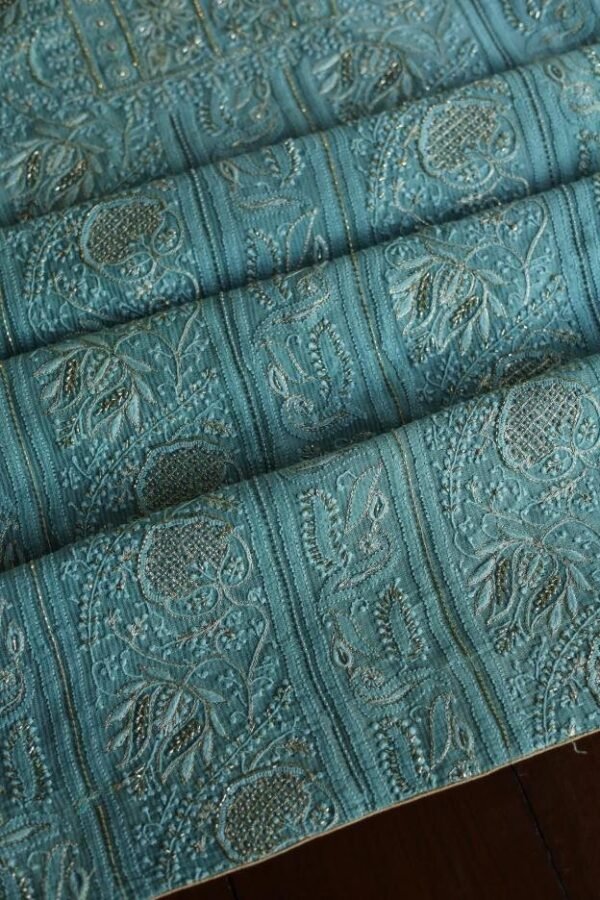 Sea Green Maheshwari Chikankari Unstitched Fabric - Image 5