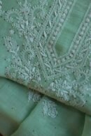 Sea Green Mal Cotton Chikankari Unstitched Kurta Dupatta Fabrics With Kamdani
