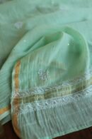 Sea Green Mal Cotton Chikankari Unstitched Kurta Dupatta Fabrics With Kamdani