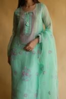 Sea Green Mukaish Kamdani Noor Organza Chikankari Kurta Set