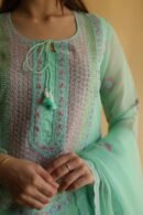 Sea Green Mukaish Kamdani Noor Organza Chikankari Kurta Set