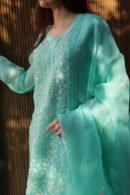 Sea Green Noor Organza Silk Chikankari A Line Kurta Dupatta Set