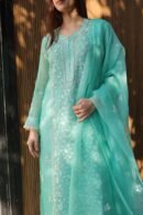 Sea Green Noor Organza Silk Chikankari A Line Kurta Dupatta Set
