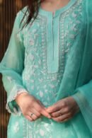 Sea Green Noor Organza Silk Chikankari A Line Kurta Dupatta Set