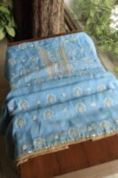 Blue Handloom Kota Chikankari With Mirror Work Unstitched Kurta Dupatta Set