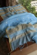 Blue Handloom Kota Chikankari With Mirror Work Unstitched Kurta Dupatta Set